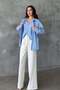 Women's Blue Vest Shirt Suit Shirt Collar Buttoned Long Sleeve Oversize - 3