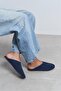 Liam Navy Blue Suede Leather Flat Sole Closed Women's Slippers - 3