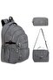 Crinkle Fabric School Backpack Set of 3 with Thermal Lunch Bag and Pen Holder, Gray with Monkey Keychain Gift - 2