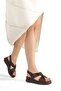 Dark Bitter Brown Color Genuine Leather Cross-Strap Shoes Wedge Heel Daily Sandals Linyas - 5