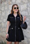 Women's short sleeve collared front zippered and pocketed short modal dress - 3