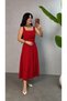 Women's Strappy Square Collar Long Crepe Dress with Tie Detail at the Back of the Waist