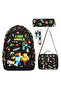 Cube Patterned Triple Children's Primary School School Bag Set (Bag Thermal Lunch Bag Pen Holder Keychain Accessory)
