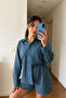 Navy Blue Checkered Shirt Shorts Set - 7363 - 2