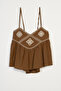 Embroidered Detail Strappy Top Brown - 2