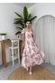 Women's Floral Pattern Pink Floral Print Chiffon Midi Dress Heart Neckline Balloon Sleeves - 8