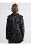 Black Shirt Collar Women's Leather Look Jacket W63706B8 - 5