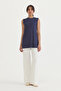 Sleeveless Combed Cotton Underwear - Navy Blue