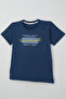 Boy's Short Sleeve T-Shirt with Colorful Text Print, Ages 9-14, Indigo - 3