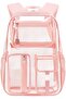 Pink heavy - duty transparent sports backpack, 17.5 - inch size, design with transparent plastic stitching, 6 pockets, heavy - duty base, key...