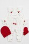 Baby Girl Romper Set - Baby Set - 3-Piece Set with Cherry Embroidery, Ruffled Collar, Beanie, and Booties - 3
