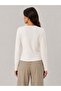 Women's Ribbed Front Detailed Long Sleeve Crew Neck Modal Blouse Ecru - 2