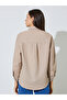 Beige Longline Striped Pocket Detail Button-Up Shirt - 6