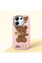 Redmi Note 13 4g Compatible Case with Camera Protection Pink Silicone Couple Phone Case with Bear Pattern