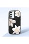 Samsung Galaxy S22 Compatible Case Camera Protector Black Silicone Couple Phone Case with Floral Pattern