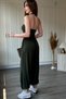 Back Detailed Halter Neck Modal Khaki Carrot Pants Set - 2
