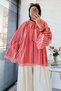 Premium Scarf Tie Striped Chiffon Blouse - Orange - 7