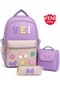 School Bag Set of 3 Imported Luxury School Bag Complete with Lining Waterproof Bag+Lunch Bag+Pen Holder Embroidered Print - 2