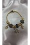 Women's Gold Plated Steel Charm Bracelet with Smoked Beads, Modular Bracelet with Pole Star, Clover and Heart Figures - 2