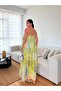Women's Green Layered Lace Detailed Patterned Maxi Dress - 3