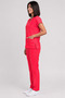 Women's V-Neck Bat Sleeve Beige, Pomegranate Flower Cotton Linda Scrubs Set - 4