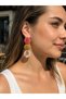 Women's Steel Pink Yellow Resin Detailled Geometric Hanging Earrings