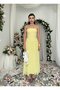 Women's Sari Strapless Midi Dress with Gathered Waist Detail Chiffon Atlas Evening Dress - 8