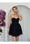 Women's Black Mini Dress Strapless Sweetheart Neckline Gathered Tulle Skirted Mini Evening Dress