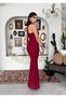 Women's Burgundy Lace Halter Neck V-Neck Strapless Look Long Event Dress - 6