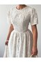 Women's Ecru Midi Dress with Crew Neck, Embroidery, Scallop Detail, Balloon Sleeves - 3