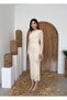 Women's Beige One-Shoulder Lace Long Sleeve Fitted Midi Dress - 5