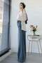 Premium Stonewashed Palazzo Jean Trousers - Green - 5
