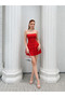 Women's Red Strapless Corset Look Satin Mini Dress Yel221637
