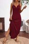 Women's Strappy V-Neck Long Viscose Dress with Side Slits - 2