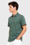 Men Regular Fit Plain Short Sleeve Casual Shirt, Dark Green - 3