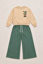 Girl's Front and Back Printed Two-Thread Brushed Sweatshirt Wide-Leg Sweatpants Set - 5