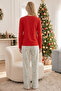 Christmas-Themed Cotton Lycra Knitted Pajama Set with Pomegranate Flower Pattern26240364 - 3