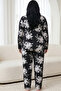 Black Patterned Buttoned Cotton Lycra Large Size Oversized Knitted Pajama Set26240930 - 3