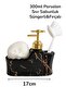 14359 Black Marble Patterned Porcelain Liquid Soap Dispenser with Brush |   Gold Pumped - 2