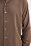Men's Relax Fit Comfortable Cut Long Sleeve Self-Patterned Viscose Fabric Ribbed Brown Shirt - 5