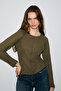 Simorre Women's Cut-Out Detailed Body-Hugging Breathable Fabric Slim Fit Khaki Blouse - 3