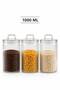 1000 ml Set of 3 Glass Storage Jars with Wick-Like Lid Transparent Glass Food Container for Coffee Pasta Oats Storage Container - 3