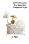 14359 White Marble Patterned Porcelain Liquid Soap Dispenser with Brush |   Gold Pumped - 2
