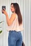 Women's Beige Beaded Detailed Halter Neck Flowy Balloon Cut Sleeveless Blouse - 5