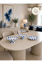 Navy Blue Striped Ceramic Presentation Set |   Cake Pan, Layered Cookie Tray and Serving Plate Gold - Feray Home