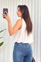 Women's White Beaded Detailed Halter Neck Flowy Balloon Cut Sleeveless Blouse - 5