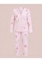 Women's Small Floral Patterned Plus Size Buttoned Pajama Set Long Sleeve Home Wear Set Oversized Model Combed Cotton Stylish and Comfortable Loungewear Dowry Set Maternity Breastfeeding Pajama Set - 3