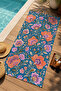 Bohemian Navy Blue Orange Floral Motif Patterned 70X150 Beach Towel - Digital Printed Bath Towel - 2