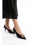 Favyen Women's Pointed Toe Thin Heel Gold Buckle Detailed Textured Mini Heeled Office Daily Casual Shoes - 7