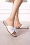 Blando White Tulle Embroidered Floral Patterned Women's Slippers with Bow - 4